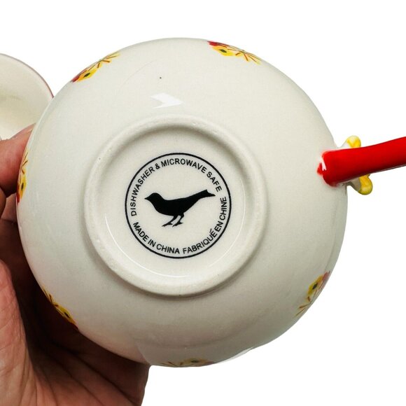 ANTHROPOLOGIE Cadiz Coffee Tea Cup Mug Painted Floral Design 3D Flower Red Set - Picture 14 of 16